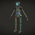Green Rusted Robot With Blue Head Logo And Blue Star On Mechanical Body