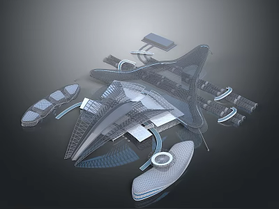 Futuristic Modern Architectural 3D Model With Curved Shapes And Translucent Elements 3d model