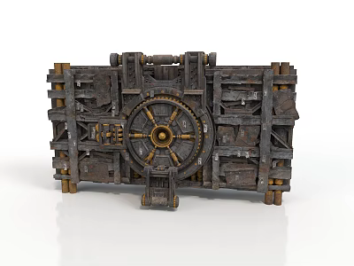 Ancient Industrial Mechanical Equipment With Metal Frame Wooden Components Large Central Gear And Worn Surface 3d model