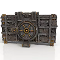 Ancient Industrial Mechanical Equipment With Metal Frame Wooden Components Large Central Gear And Worn Surface