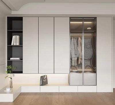 Modern Wardrobe Interior Design With Glass Doors Built-in Lighting And Storage Compartments 3d model