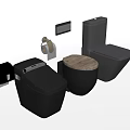 Modern Black Toilets With Toilet Paper Holder Brush Holder And Wooden Round Accessory