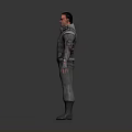 3D Model Man in Gray Tactical Outfit with Skull Logo on Chest and Goggles