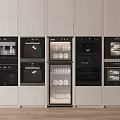 Modern Built in Kitchen Appliances With Black Ovens White Cabinets And Glass Door Dinnerware Cabinet