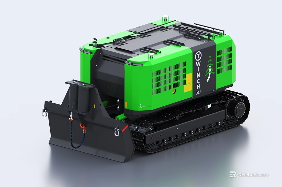 Green Industrial Tracked Functional Vehicle With Front Bucket And Robust Design 3d model 