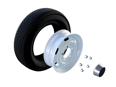 Car Tire With White Wheel Rim And Metal Bolts Spare Parts 3d model