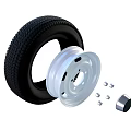 Car Tire With White Wheel Rim And Metal Bolts Spare Parts