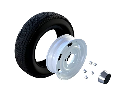 Car Tire With White Wheel Rim And Metal Bolts Spare Parts 3d model Car Tire With White Wheel Rim And Metal Bolts Spare Parts 3d model
