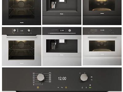 Kitchen Appliances Featuring Different Designs Black and Silver Control Panels with Knobs and Time 3d model
