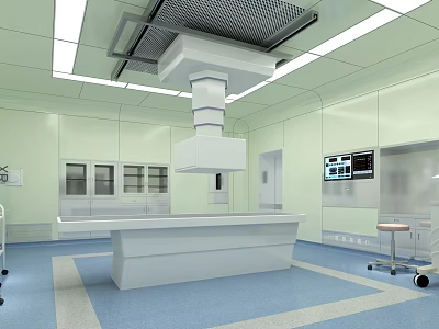 Modern Clean Surgical Operating Room With Operating Table Surgical Lamp And Display Screen 3d model