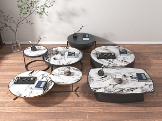 New Chinese Style Coffee Table Round Table Combination Coffee Table Combination 3d model