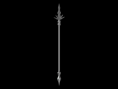 Silver Decorative Spear With Pointed Tip Carved Head And Long Metal Shaft 3d model