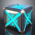 Futuristic Cube With Blue Glowing Cross Lines And Metallic Geometric Patterns