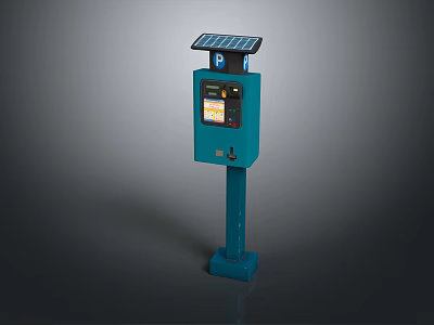 Blue Pole Mounted Solar Powered Outdoor Commercial Device With Panels And Display Screen 3d model