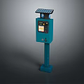 Blue Pole Mounted Solar Powered Outdoor Commercial Device With Panels And Display Screen