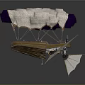 Steampunk Flying Vessel with White Canvas Canopy Purple Interior Wooden Structure and White Wings