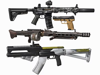 Tactical Weapons Collection Including Modern Rifle Pistol And Shotgun Gear 3d model