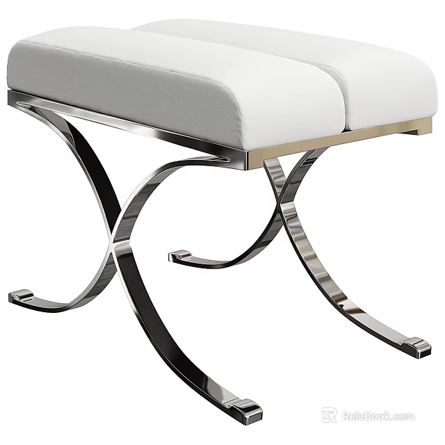 Modern Sofa Bench With White Cushion And Curved Metal Frame Design 3d model 