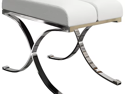 Modern Sofa Bench With White Cushion And Curved Metal Frame Design 3d model