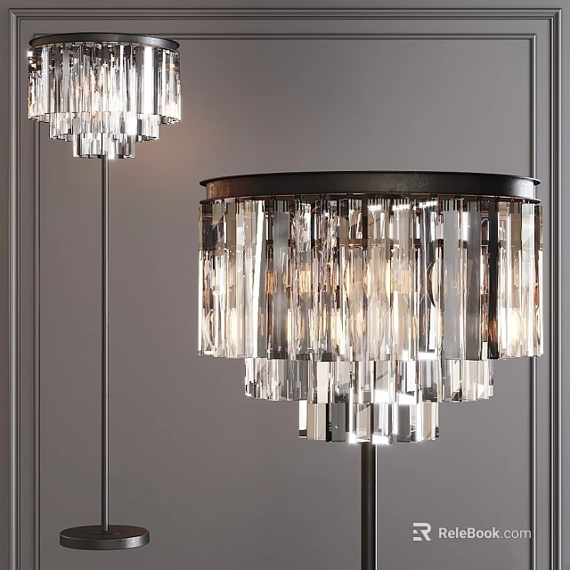Elegant Modern Crystal Floor Lamp With Hanging Glass Strips And Metal Base 3d model 