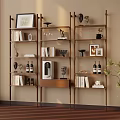 Wooden Shelves With Decorative Items Books Coffee Machine And Potted Plant
