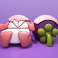 Pink And White Flower Shaped Public Chair With Green Decorative Elements On Purple Background