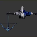Elf Woman in Futuristic Tech Inspired Outfit Holding Blue Bow with Cape and Armor