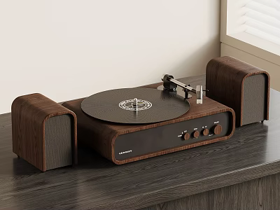 Modern Turntable Audio System With Wooden Speakers And Control Panel 3d model