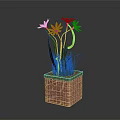 Potted Plant With Red Flowers Green Leaves In Pink Square Textured Pot