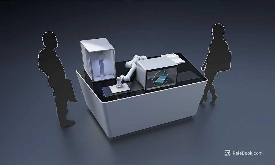 Automated Workstation With Robotic Arm And Human Silhouettes In Modern Setting 3d model 