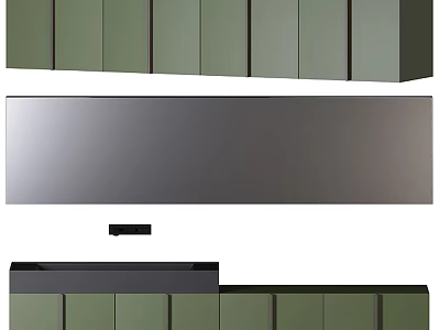 Modern Bathroom Vanity With Green Cabinets Black Countertop And Large Mirror 3d model