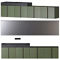 Modern Bathroom Vanity With Green Cabinets Black Countertop And Large Mirror