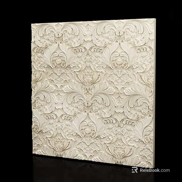 Intricate Carved Floral Patterns On Elegant Decorative Wall Panel With Detailed Texture 3d model 