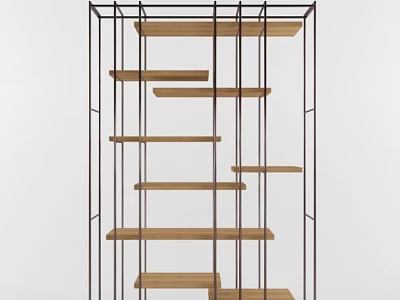Modern Open Shelf Unit With Metal Frame And Wooden Multi Tier Storage 3d model
