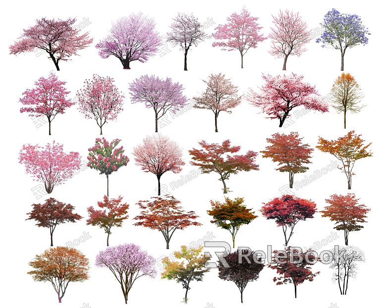 Modern Cherry Tree Color Leaf Tree Red Maple Jacaranda Peach Tree Color Leaf Tree Purple Leaf Plum Street Tree Landscape Tree Ornamental Tree model