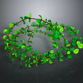 Green Leafy Plant With Red Vines In Spiral Shape On Dark Background