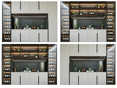 Modern Wine Cabinet Interior Design With Glass Doors Shelves Wine Bottles And Glasses 3d model