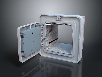 Industrial Metal Enclosure Featuring Open Door And Gray Surface With Internal Components 3d model