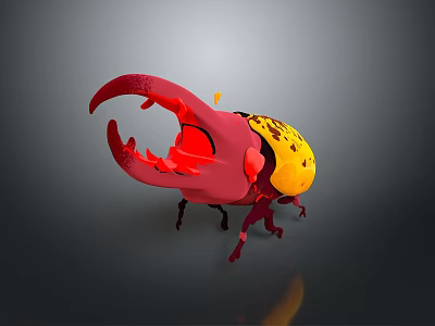 Vibrant 3D Beetle Model With Red Mandibles And Yellow Patterned Body 3d model