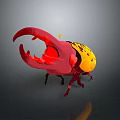 Vibrant 3D Beetle Model With Red Mandibles And Yellow Patterned Body
