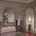 Event Entrance with Floral Decorations Logo Placement Area Elegant Statue and Arched Structure Design