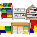 Various Colorful Storage Cabinets With Multi Layer Shelves And Wooden Frames