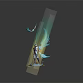 Mythical Warrior Figure With Small Flying Creature Blue Glowing Wings Golden Accents Illuminated Base