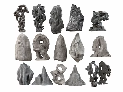 Natural Stone And Wood Decorative Artworks With Various Unique Sculptural Shapes 3d model