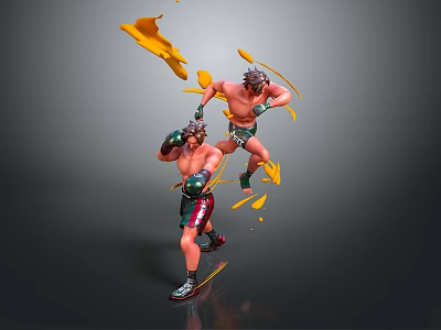 Game And Movie Characters Two Boxers In Dynamic Fighting Action With Yellow Splashes 3d model