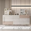Modern Entryway Sideboard Cabinet Interior Design With Wooden Panel Metal Legs And Decorative Ornaments