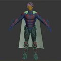 3D Modeled Superhero Character in Red and Black Costume With White Cape and Spiked Gloves