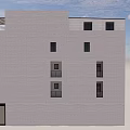 Modern Minimalist Building Exterior With White Walls Windows Black Door And Roof Overhang