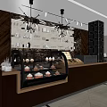 Modern Dessert Shop Interior With Glass Display Case And Cupcakes Wooden Counter And Chandelier Lighting