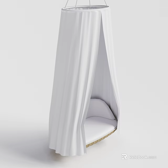 Modern Hammock Chair With White Curtain And Padded Seat For Indoor Relaxation 3d model 